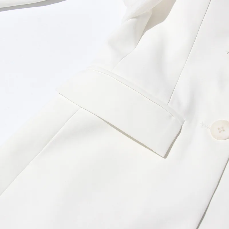 Elegant Slim Fit Single Shoulder Suit Jacket Women's High End Mesh Splice Waist Cinch Commute Style Long Sleeve Cotton Polyester display picture 20