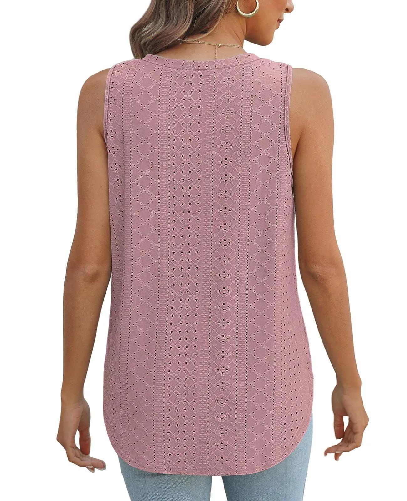 Casual V-neck Sleeveless Hollow T-shirt Women's Summer Spring New Hollow Lace Trim T-shirt Loose Design Commuter Style display picture 6