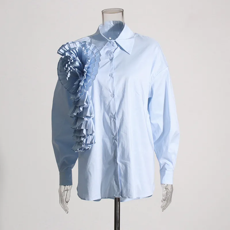 Women's Loose Casual Floral Patchwork Pure Color Shirt Summer 2025 Trendy Commute Style Long Sleeve Mid-Length Polyester Cotton Blend display picture 3