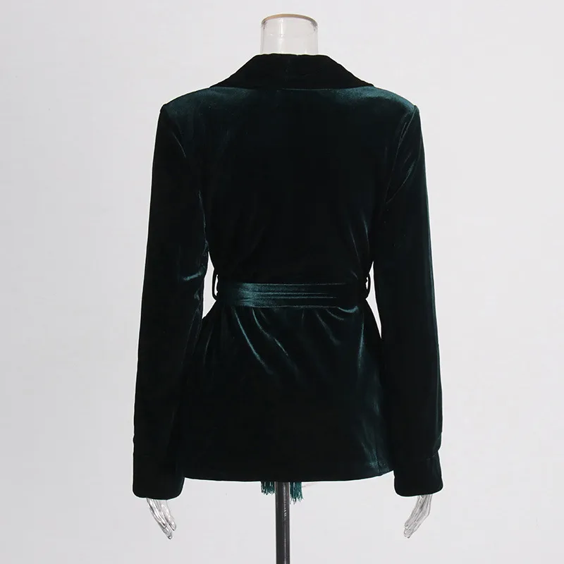 Elegant Slim-Fit Velvet Blazer For Women Early Autumn New Style Waist-Slimming Belt Design Cotton Polyester Long Sleeve display picture 4