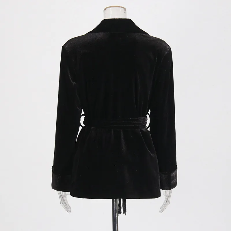 Elegant Slim-Fit Velvet Blazer For Women Early Autumn New Style Waist-Slimming Belt Design Cotton Polyester Long Sleeve display picture 6
