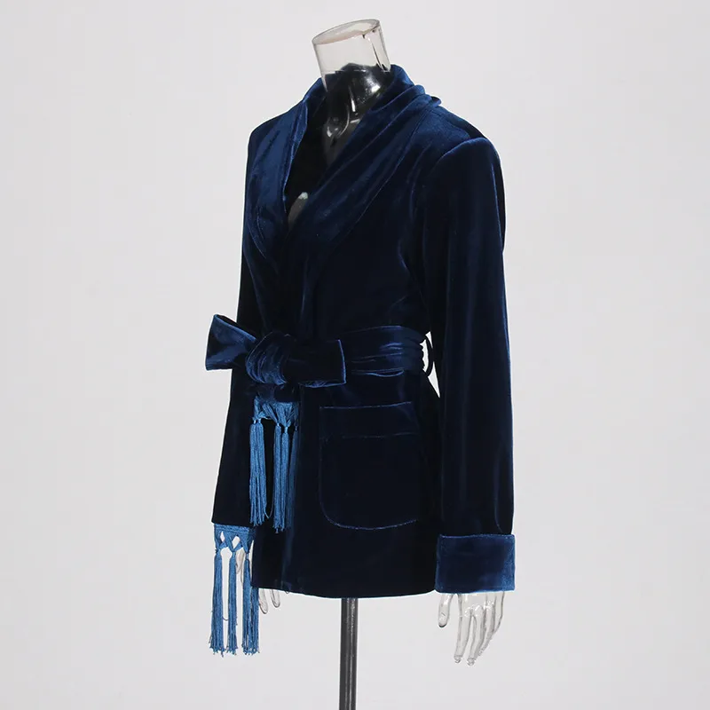 Elegant Slim-Fit Velvet Blazer For Women Early Autumn New Style Waist-Slimming Belt Design Cotton Polyester Long Sleeve display picture 8
