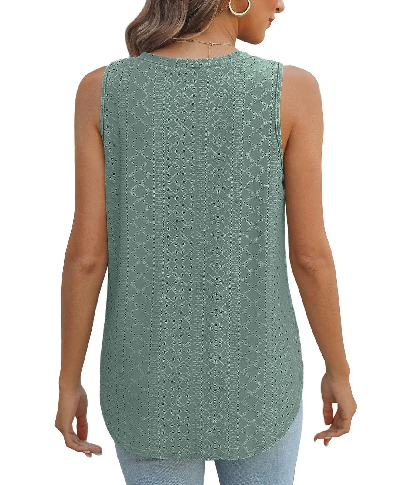 Casual V-neck Sleeveless Hollow T-shirt Women's Summer Spring New Hollow Lace Trim T-shirt Loose Design Commuter Style display picture 18