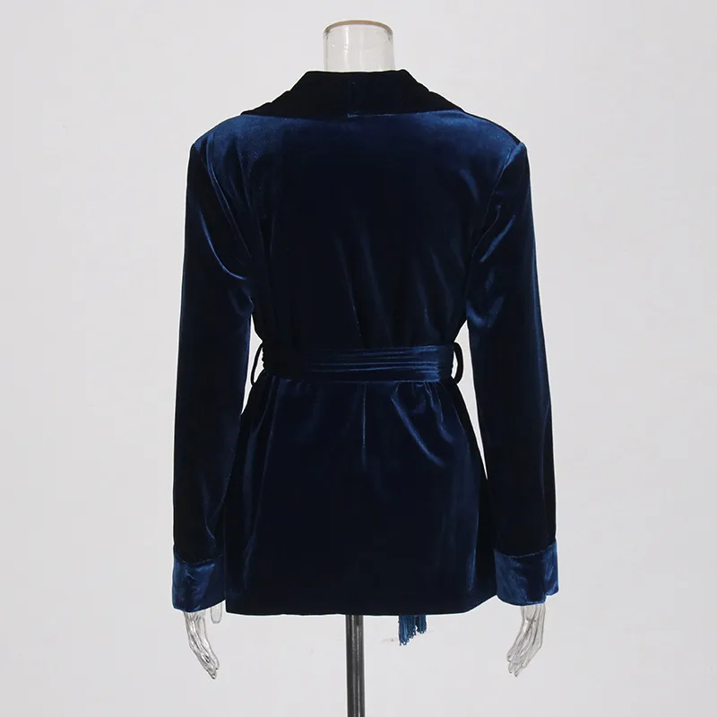 Elegant Slim-Fit Velvet Blazer For Women Early Autumn New Style Waist-Slimming Belt Design Cotton Polyester Long Sleeve display picture 9