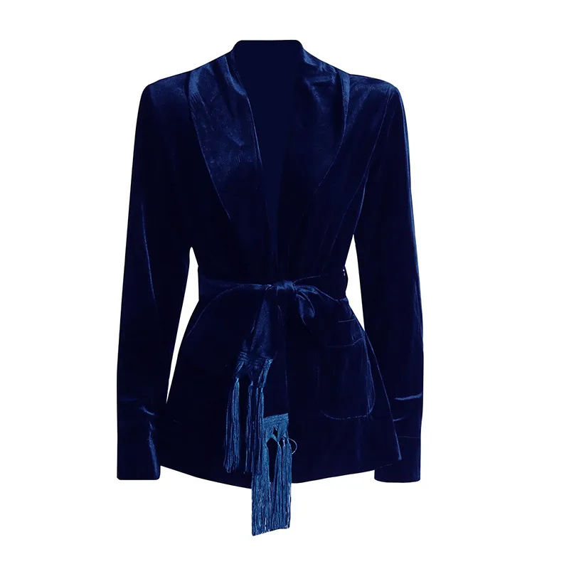 Elegant Slim-Fit Velvet Blazer For Women Early Autumn New Style Waist-Slimming Belt Design Cotton Polyester Long Sleeve display picture 11