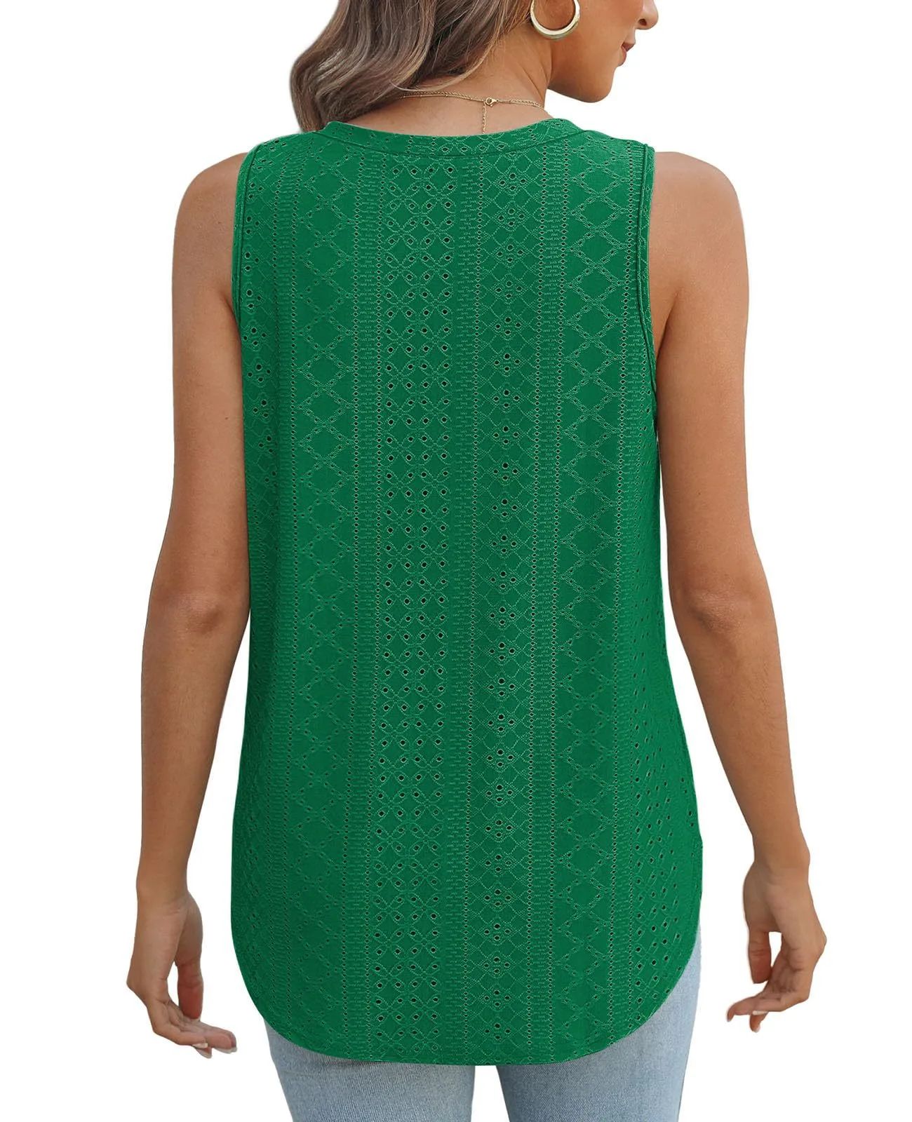 Casual V-neck Sleeveless Hollow T-shirt Women's Summer Spring New Hollow Lace Trim T-shirt Loose Design Commuter Style display picture 22