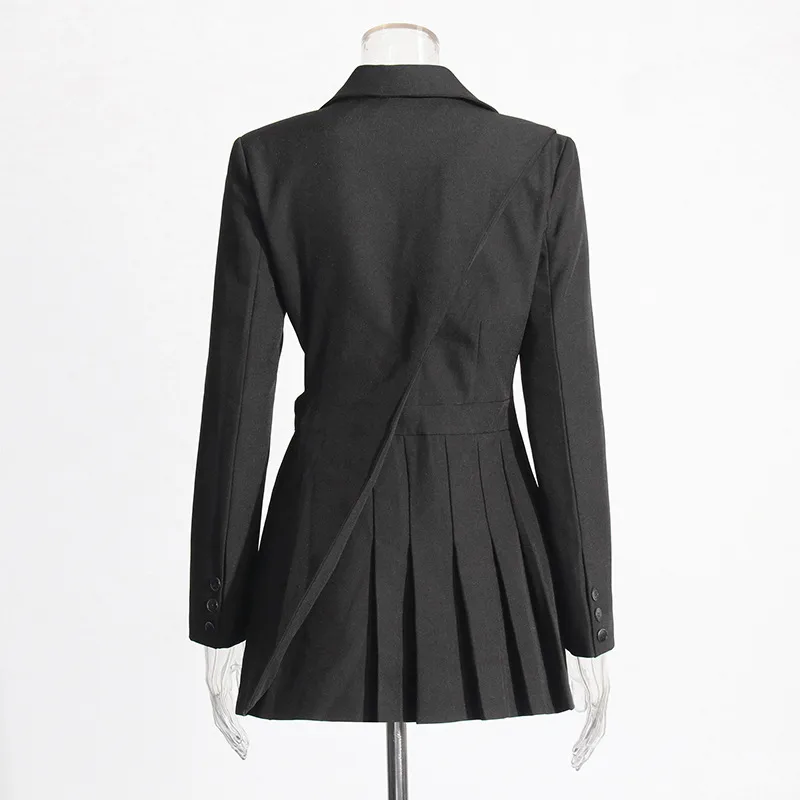 Elegant French Style Suit Dress V Neck Asymmetrical Hollow Out Splicing Design High End Texture Pure Color Long Sleeve Women's Wear display picture 5