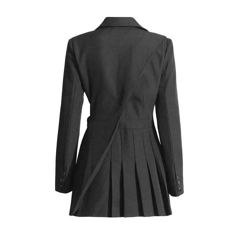 Elegant French Style Suit Dress V Neck Asymmetrical Hollow Out Splicing Design High End Texture Pure Color Long Sleeve Women's Wear display picture 7