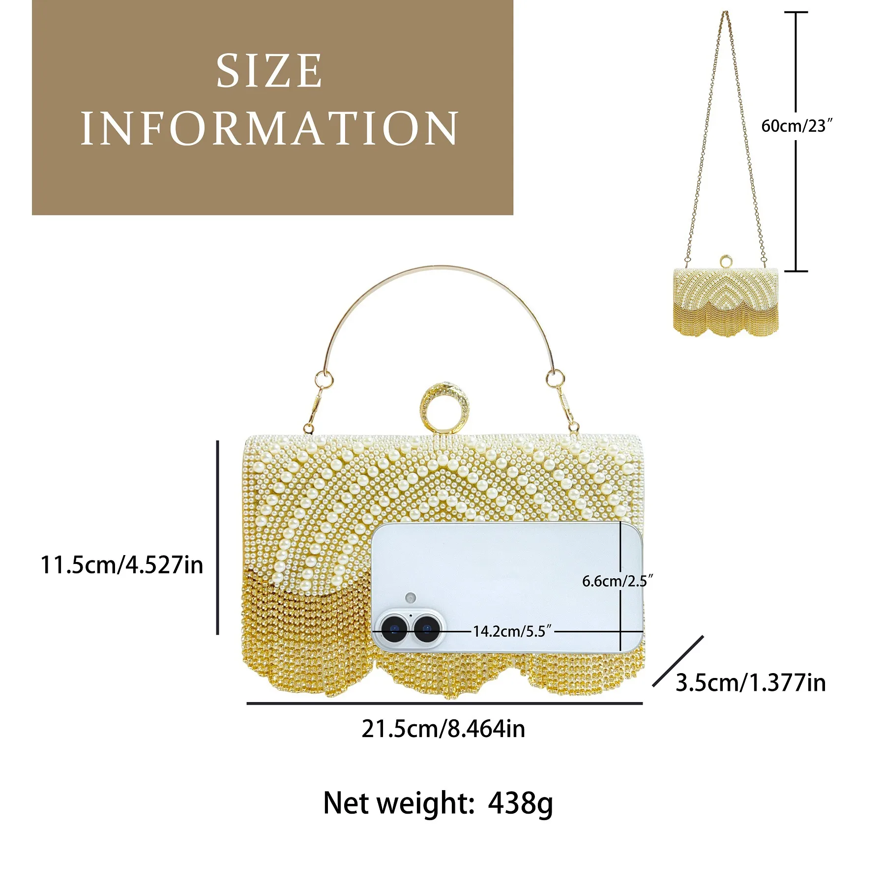 Elegant Pearl Rhinestone Evening Bag Women's Handbag Shoulder Messenger Tassel Handle Urban Simple Style Square Bag display picture 1