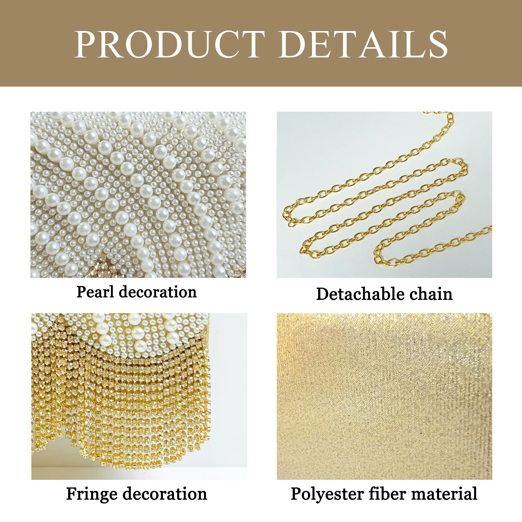 Elegant Pearl Rhinestone Evening Bag Women's Handbag Shoulder Messenger Tassel Handle Urban Simple Style Square Bag display picture 3