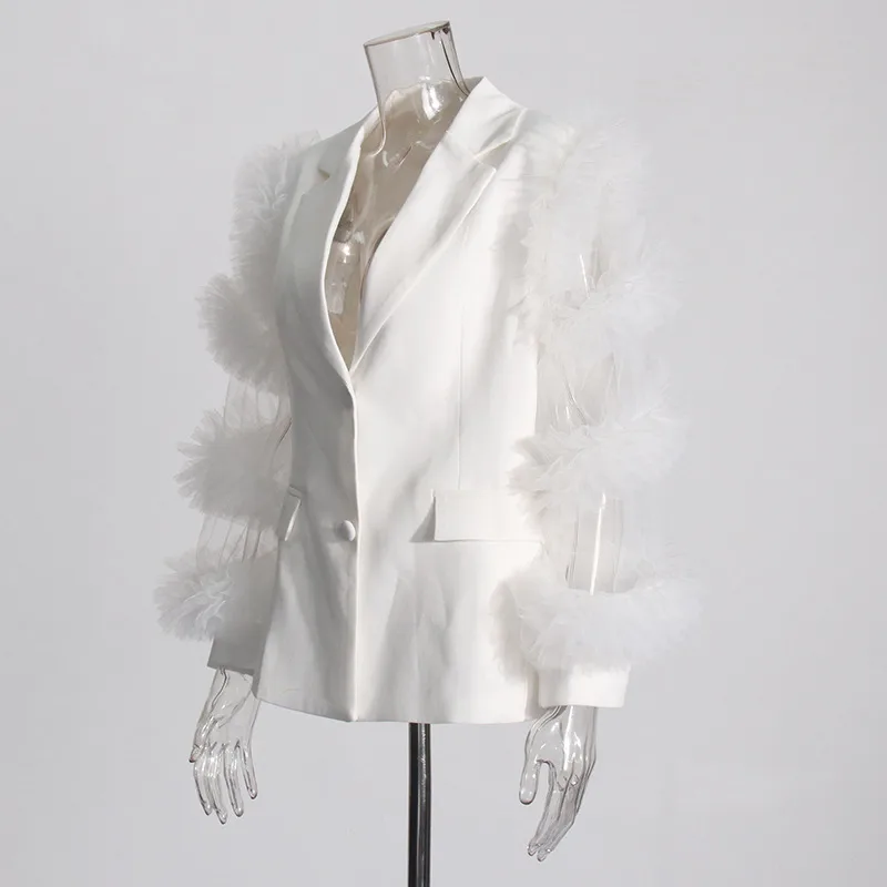 Elegant British Style Long Sleeve Solid Color Women's Suit Jacket Fashionable Patchwork Lace Trim Design Commute Workwear display picture 4