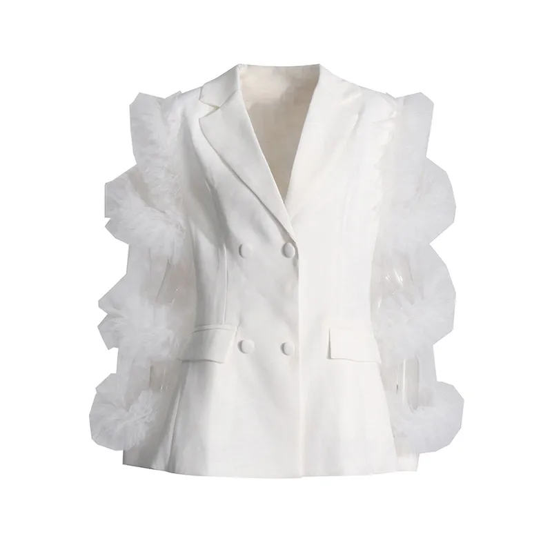 Elegant British Style Long Sleeve Solid Color Women's Suit Jacket Fashionable Patchwork Lace Trim Design Commute Workwear display picture 6