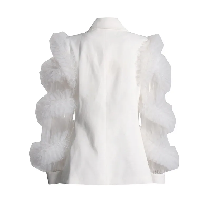 Elegant British Style Long Sleeve Solid Color Women's Suit Jacket Fashionable Patchwork Lace Trim Design Commute Workwear display picture 7