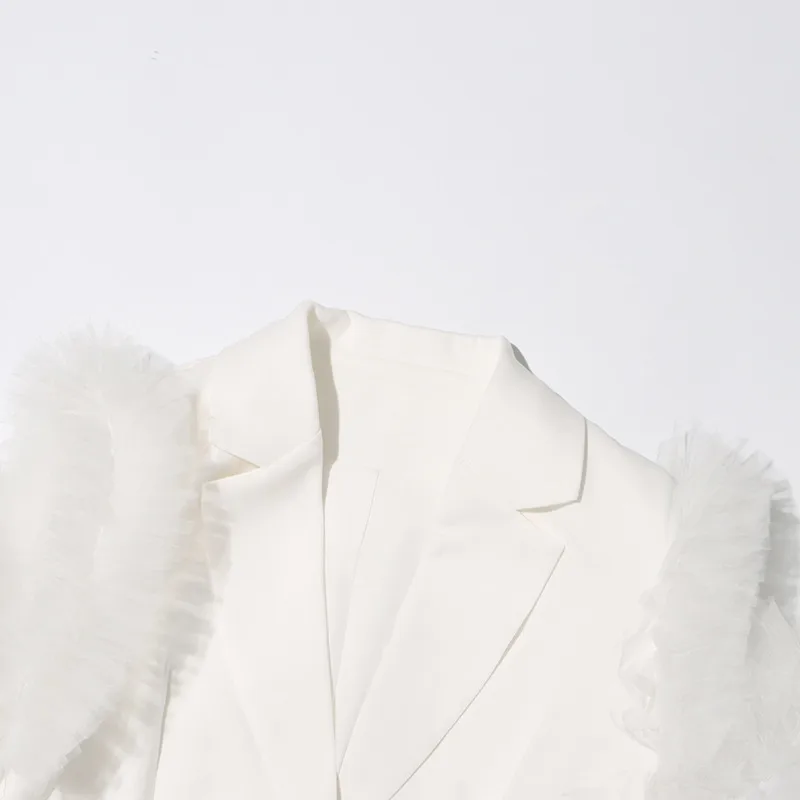 Elegant British Style Long Sleeve Solid Color Women's Suit Jacket Fashionable Patchwork Lace Trim Design Commute Workwear display picture 8