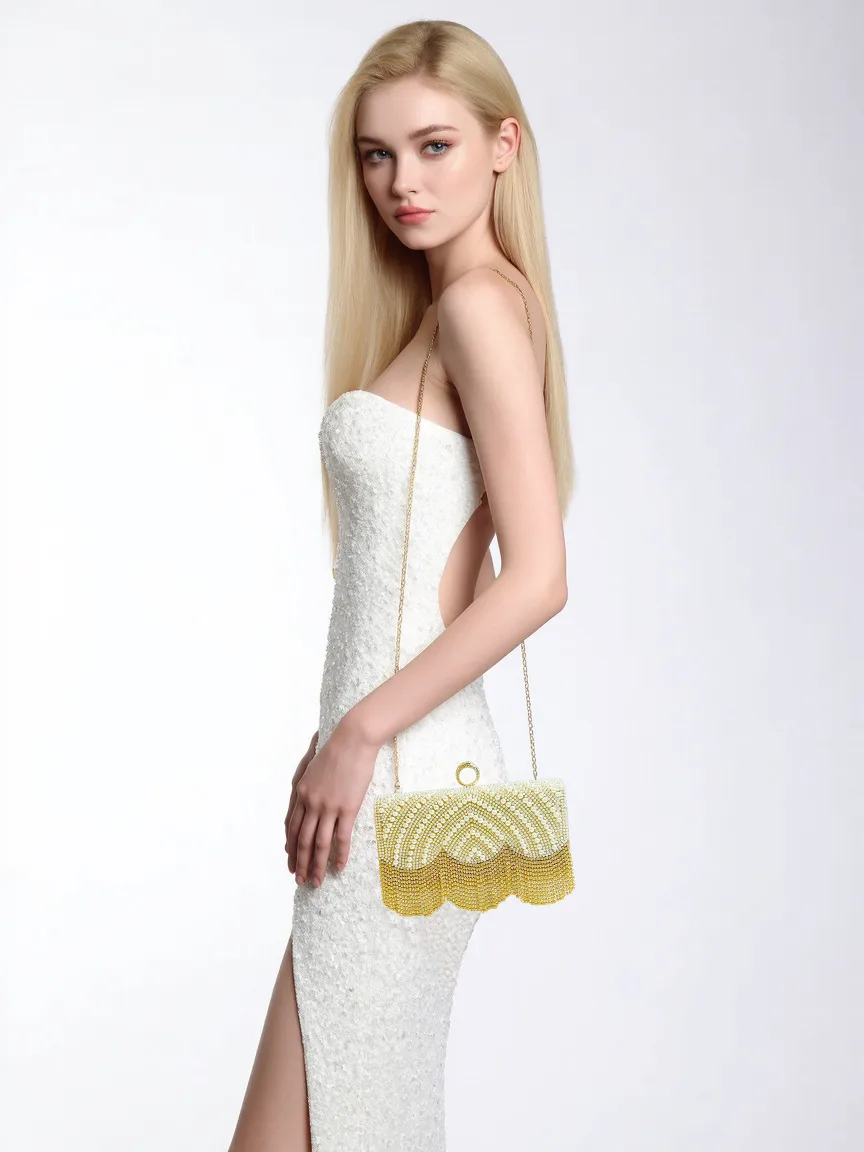 Elegant Pearl Rhinestone Evening Bag Women's Handbag Shoulder Messenger Tassel Handle Urban Simple Style Square Bag display picture 15