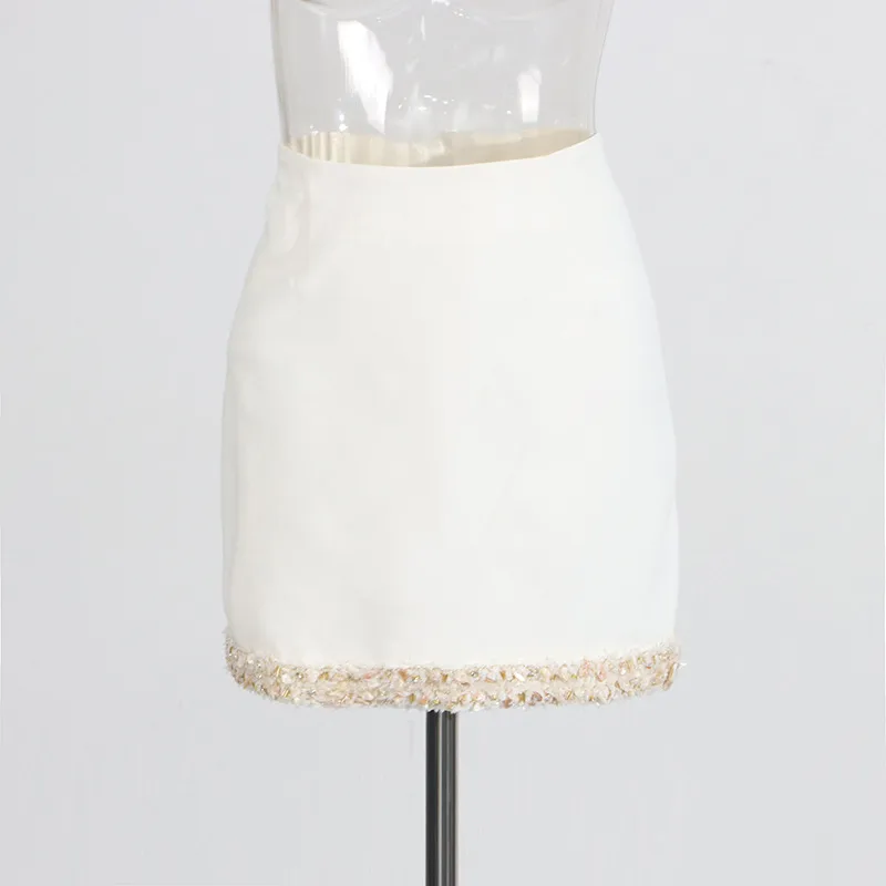 Elegant Style Pearl Mother Of Pearl Decorated Lace Edge Top And High Waist Mini Skirt Fashion Casual Women's Set display picture 8