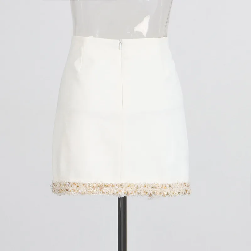 Elegant Style Pearl Mother Of Pearl Decorated Lace Edge Top And High Waist Mini Skirt Fashion Casual Women's Set display picture 9