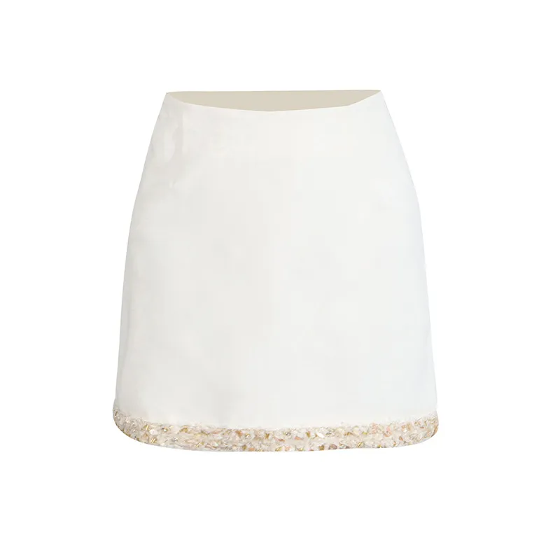 Elegant Style Pearl Mother Of Pearl Decorated Lace Edge Top And High Waist Mini Skirt Fashion Casual Women's Set display picture 12