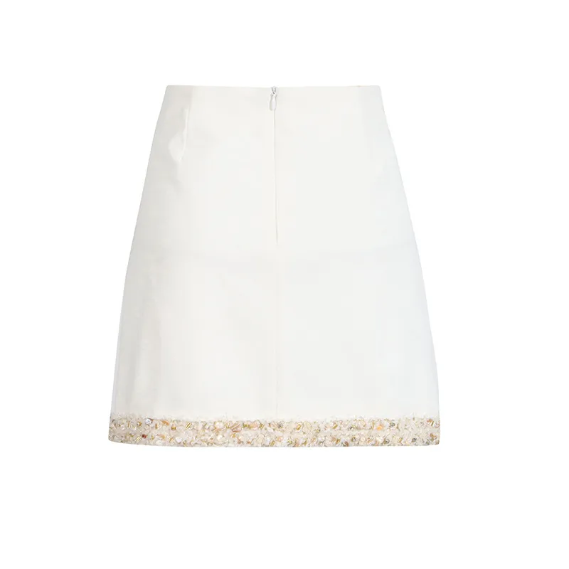 Elegant Style Pearl Mother Of Pearl Decorated Lace Edge Top And High Waist Mini Skirt Fashion Casual Women's Set display picture 13