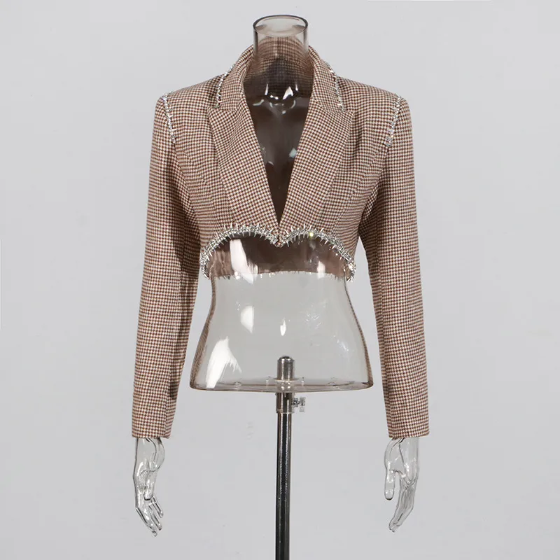 Elegant Casual Women's Fashion Set High Waist Mini Skirt Short Design Beads Two-Piece Suit Long Sleeve Pure Color Cotton Polyester display picture 6