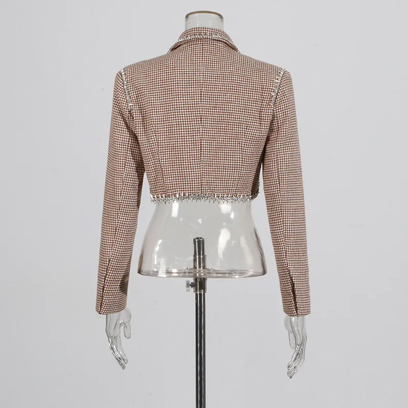 Elegant Casual Women's Fashion Set High Waist Mini Skirt Short Design Beads Two-Piece Suit Long Sleeve Pure Color Cotton Polyester display picture 7