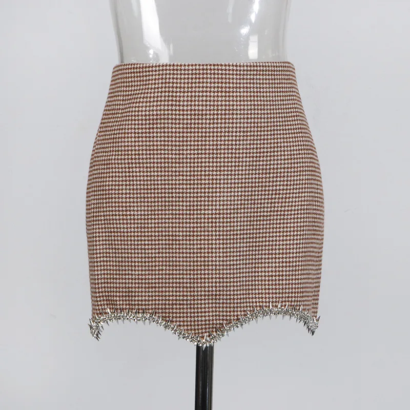 Elegant Casual Women's Fashion Set High Waist Mini Skirt Short Design Beads Two-Piece Suit Long Sleeve Pure Color Cotton Polyester display picture 8