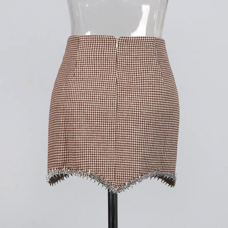 Elegant Casual Women's Fashion Set High Waist Mini Skirt Short Design Beads Two-Piece Suit Long Sleeve Pure Color Cotton Polyester display picture 9