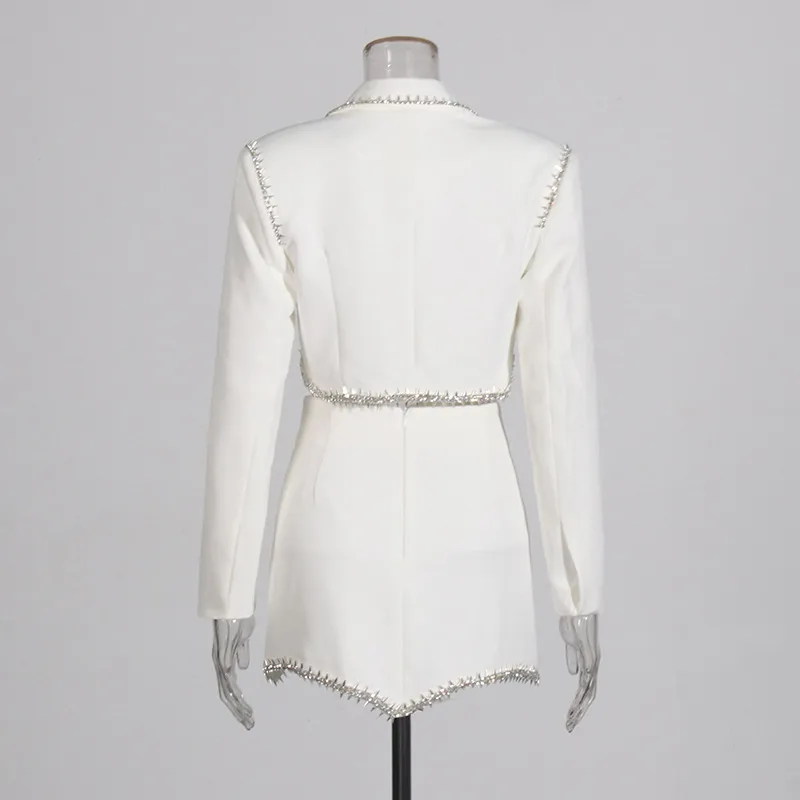 Elegant Casual Women's Fashion Set High Waist Mini Skirt Short Design Beads Two-Piece Suit Long Sleeve Pure Color Cotton Polyester display picture 12
