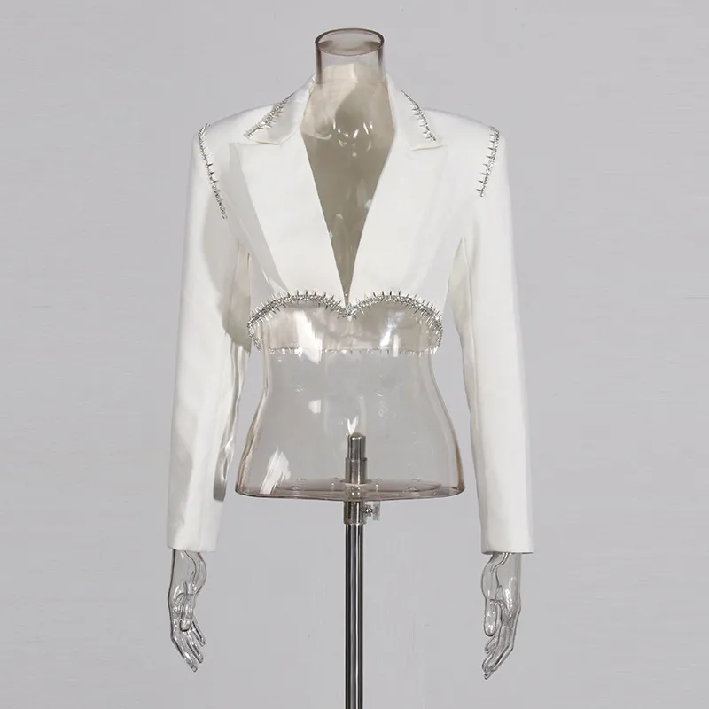 Elegant Casual Women's Fashion Set High Waist Mini Skirt Short Design Beads Two-Piece Suit Long Sleeve Pure Color Cotton Polyester display picture 13