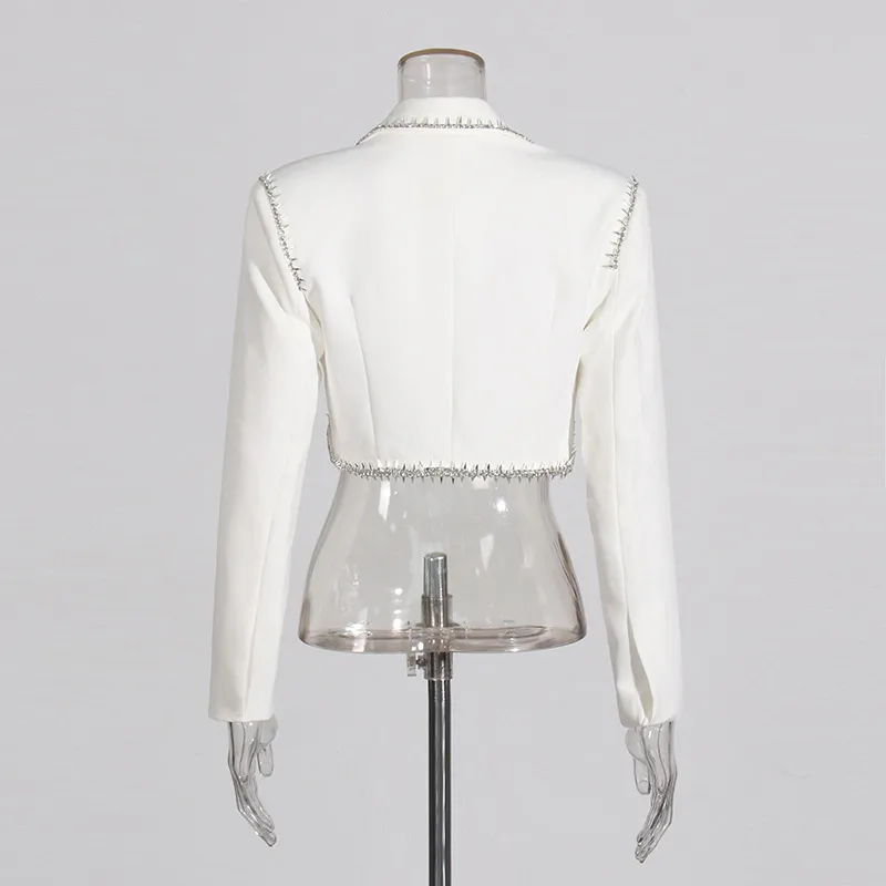 Elegant Casual Women's Fashion Set High Waist Mini Skirt Short Design Beads Two-Piece Suit Long Sleeve Pure Color Cotton Polyester display picture 14