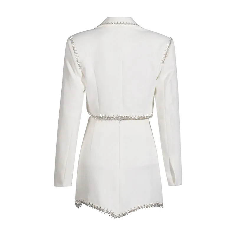 Elegant Casual Women's Fashion Set High Waist Mini Skirt Short Design Beads Two-Piece Suit Long Sleeve Pure Color Cotton Polyester display picture 18