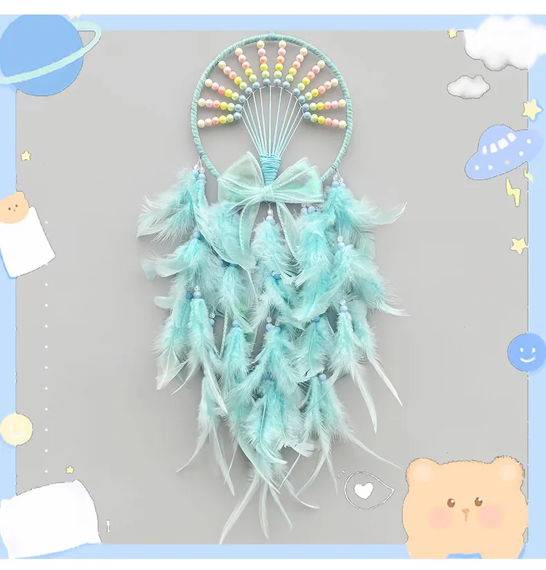 Favorite Dreamcatcher Hanging Decorative Feather Handmade Craft Girl Heart-Shaped Children's Room Decoration Simple Style Wall Decoration display picture 4