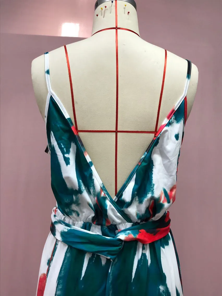 Fashion Print Beach Dress Women Strapless Maxi Skirt High Waist Ankle Length V-neck Sleeveless Expansion Skirt Suitable For Spring And Summer Season display picture 12
