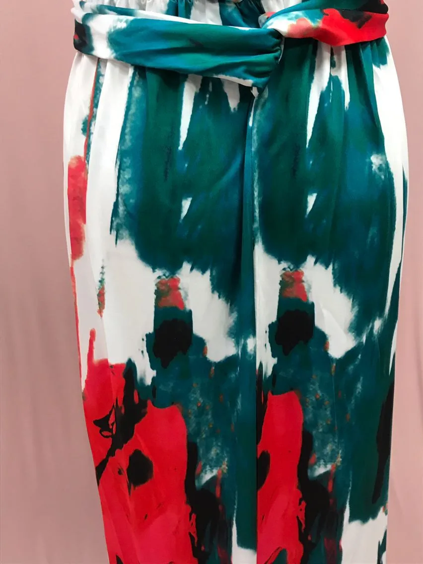 Fashion Print Beach Dress Women Strapless Maxi Skirt High Waist Ankle Length V-neck Sleeveless Expansion Skirt Suitable For Spring And Summer Season display picture 14