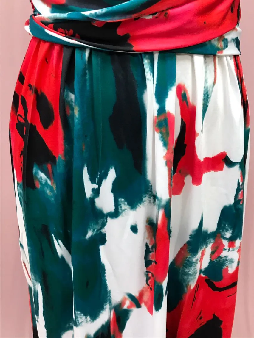 Fashion Print Beach Dress Women Strapless Maxi Skirt High Waist Ankle Length V-neck Sleeveless Expansion Skirt Suitable For Spring And Summer Season display picture 17