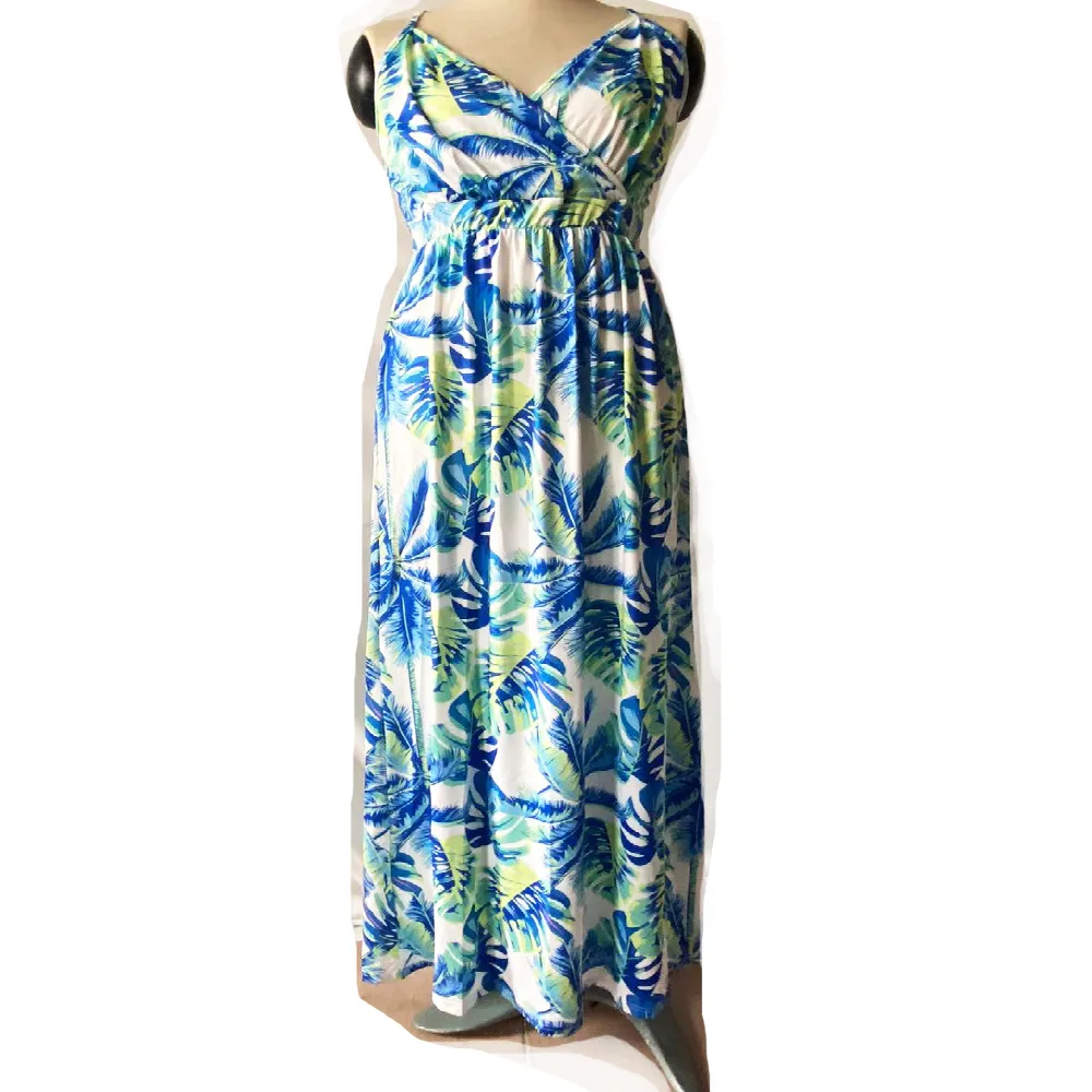 Fashion Print Beach Dress Women Strapless Maxi Skirt High Waist Ankle Length V-neck Sleeveless Expansion Skirt Suitable For Spring And Summer Season display picture 21