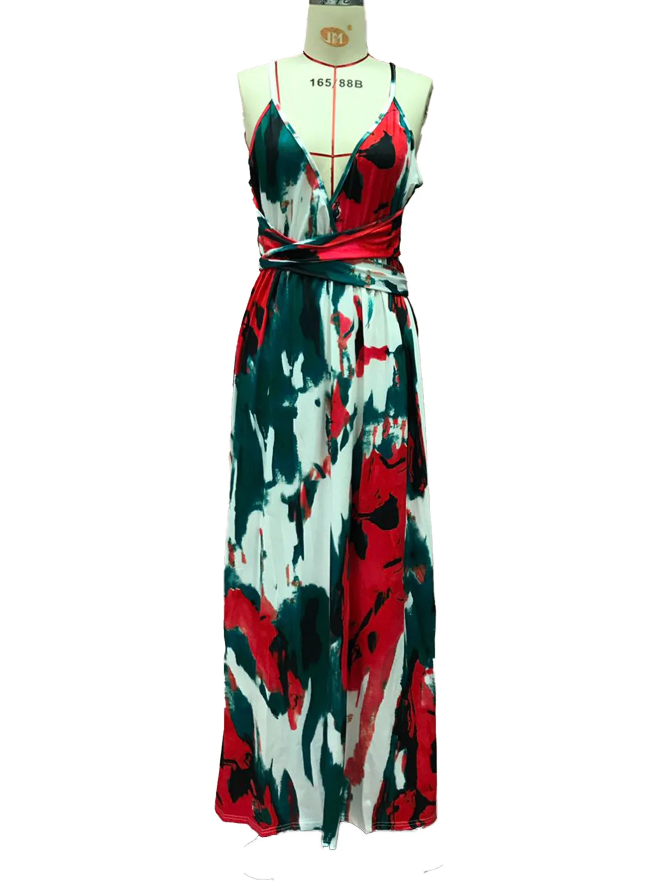 Fashion Print Beach Dress Women Strapless Maxi Skirt High Waist Ankle Length V-neck Sleeveless Expansion Skirt Suitable For Spring And Summer Season display picture 23
