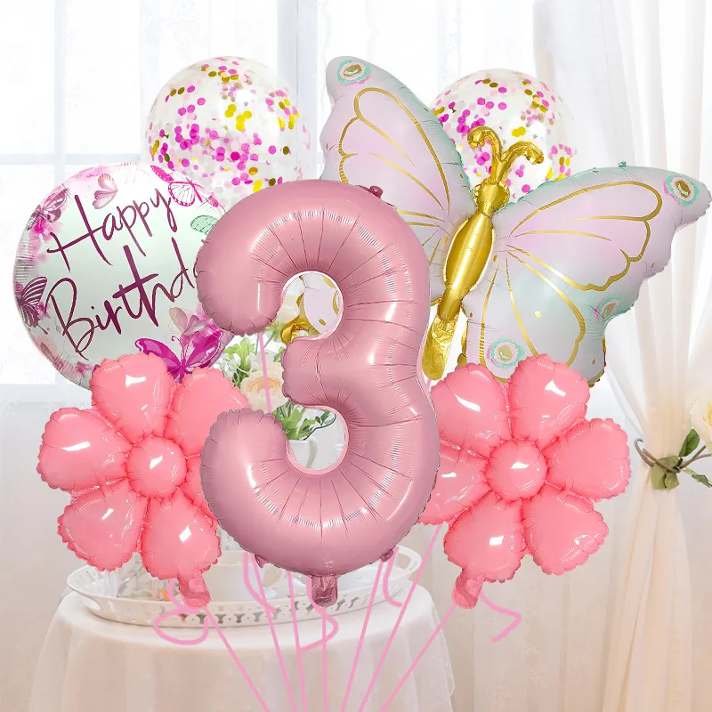 Bright Pink Butterfly Shape Aluminum Foil Balloon Set 32 Inch Birthday Party Carnival Children Celebration Decorations display picture 4