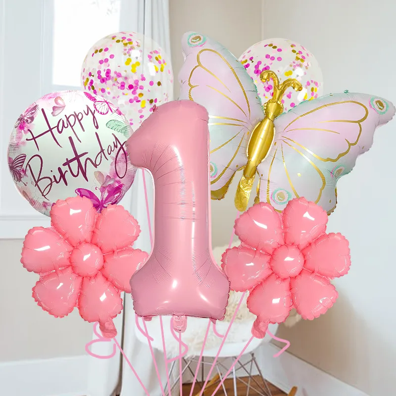 Bright Pink Butterfly Shape Aluminum Foil Balloon Set 32 Inch Birthday Party Carnival Children Celebration Decorations display picture 3