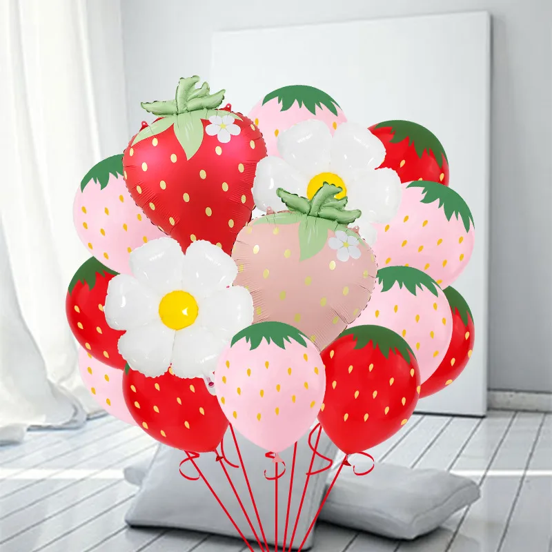 New Matte Strawberry Aluminum Foil Balloon Set Children's Birthday Party Fruit Themed Photography Props Scene Decoration display picture 3