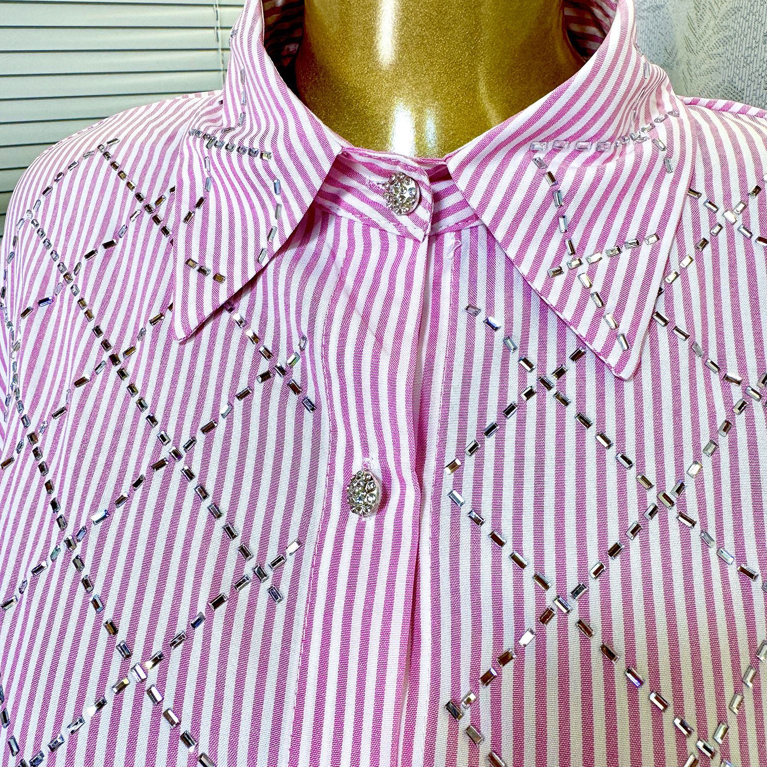 Elegant French Style Women Blouse  Summer Diamond Decoration Loose-Fitting Thin Long Sleeve Casual Blouse With Diamond Pattern display picture 7