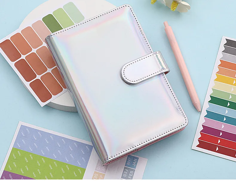 Fashion Creative Laser Macaron Loose-Leaf Notebook A 200.00cm-Inch Color Page PVC Front Cover Design Notebook Suitable For Graduation Wedding Moving display picture 1