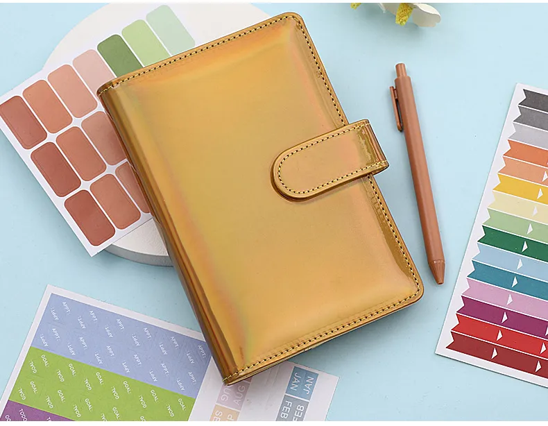 Fashion Creative Laser Macaron Loose-Leaf Notebook A 200.00cm-Inch Color Page PVC Front Cover Design Notebook Suitable For Graduation Wedding Moving display picture 8