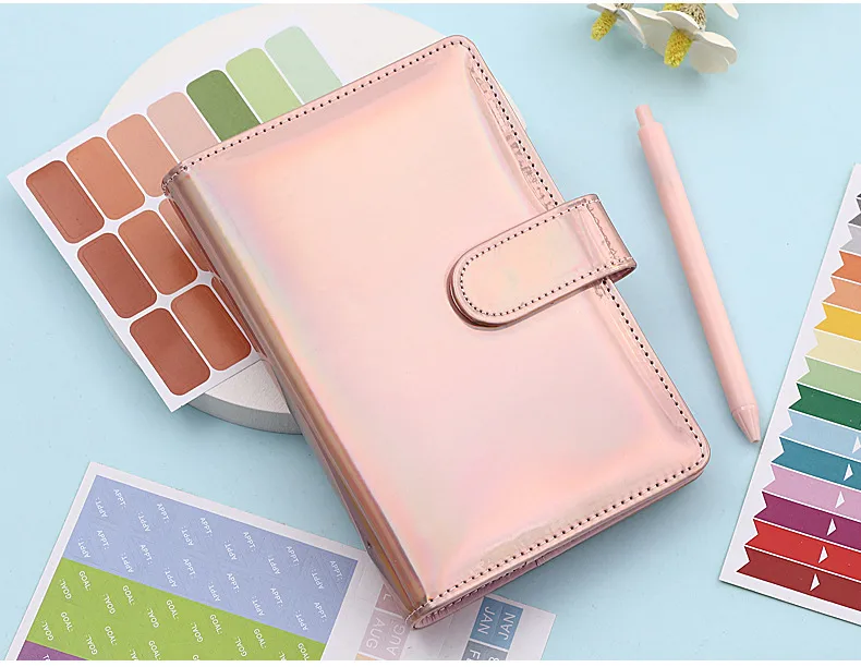 Fashion Creative Laser Macaron Loose-Leaf Notebook A 200.00cm-Inch Color Page PVC Front Cover Design Notebook Suitable For Graduation Wedding Moving display picture 14