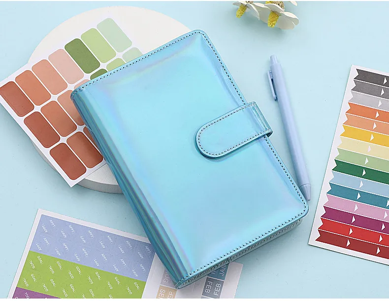 Fashion Creative Laser Macaron Loose-Leaf Notebook A 200.00cm-Inch Color Page PVC Front Cover Design Notebook Suitable For Graduation Wedding Moving display picture 17