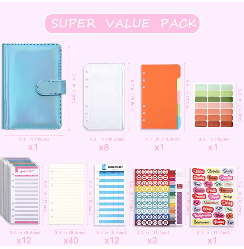 Fashion Creative Laser Macaron Loose-Leaf Notebook A 200.00cm-Inch Color Page PVC Front Cover Design Notebook Suitable For Graduation Wedding Moving display picture 19