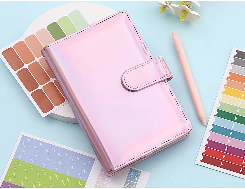 Fashion Creative Laser Macaron Loose-Leaf Notebook A 200.00cm-Inch Color Page PVC Front Cover Design Notebook Suitable For Graduation Wedding Moving display picture 20