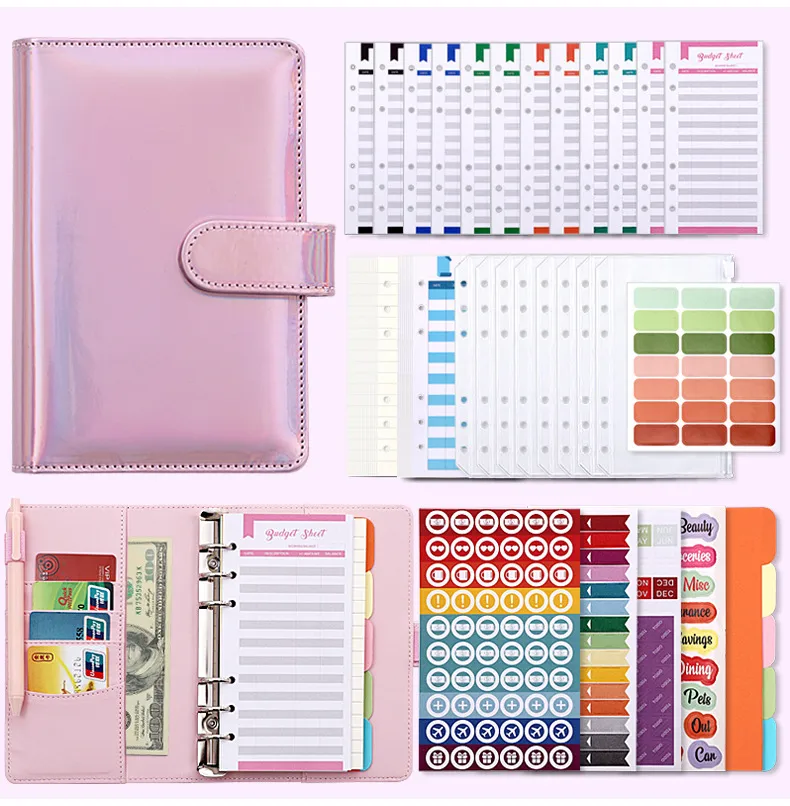 Fashion Creative Laser Macaron Loose-Leaf Notebook A 200.00cm-Inch Color Page PVC Front Cover Design Notebook Suitable For Graduation Wedding Moving display picture 21