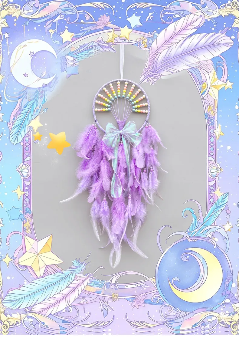 Favorite Dreamcatcher Hanging Decorative Feather Handmade Craft Girl Heart-Shaped Children's Room Decoration Simple Style Wall Decoration display picture 1