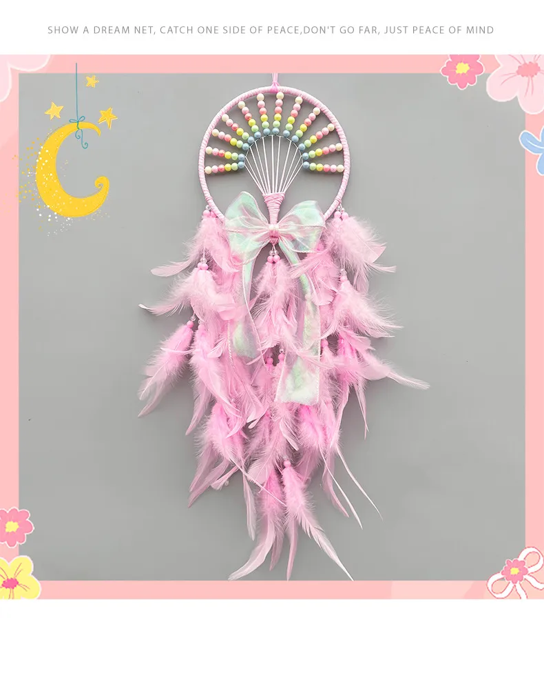 Favorite Dreamcatcher Hanging Decorative Feather Handmade Craft Girl Heart-Shaped Children's Room Decoration Simple Style Wall Decoration display picture 5